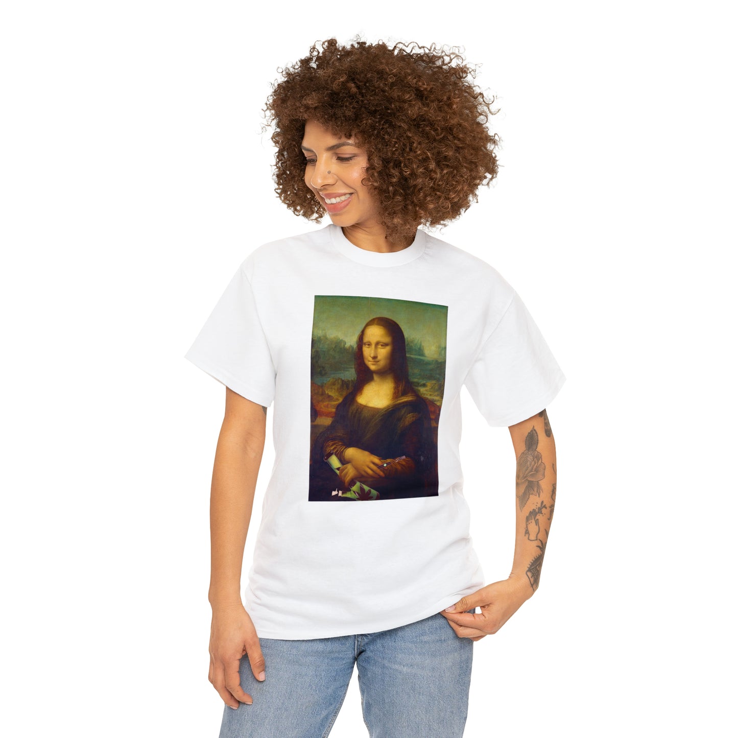 Mona Lisa with Dab Pen and Bong - Unisex Heavy Cotton Tee