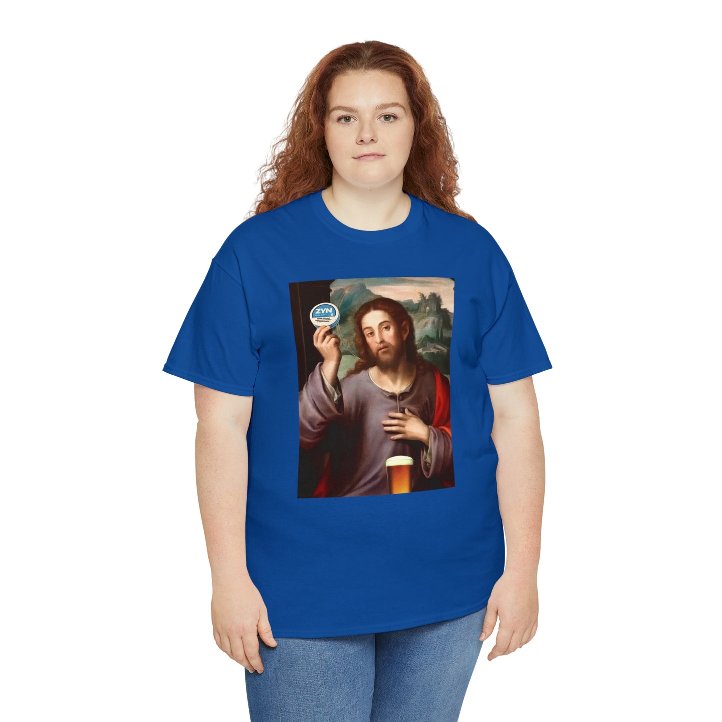 Jesus holding Zyns and beer - Unisex Heavy Cotton Tee