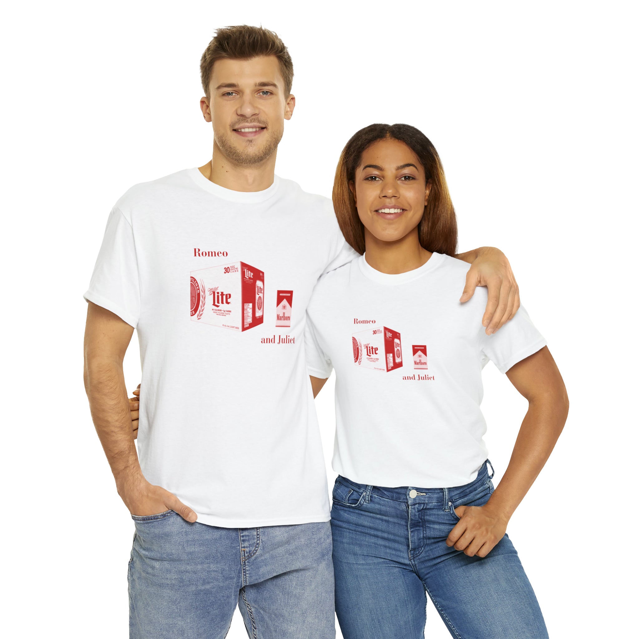 Romeo and Juliet Miller Lites and Cigarettes - Unisex Heavy Cotton Tee