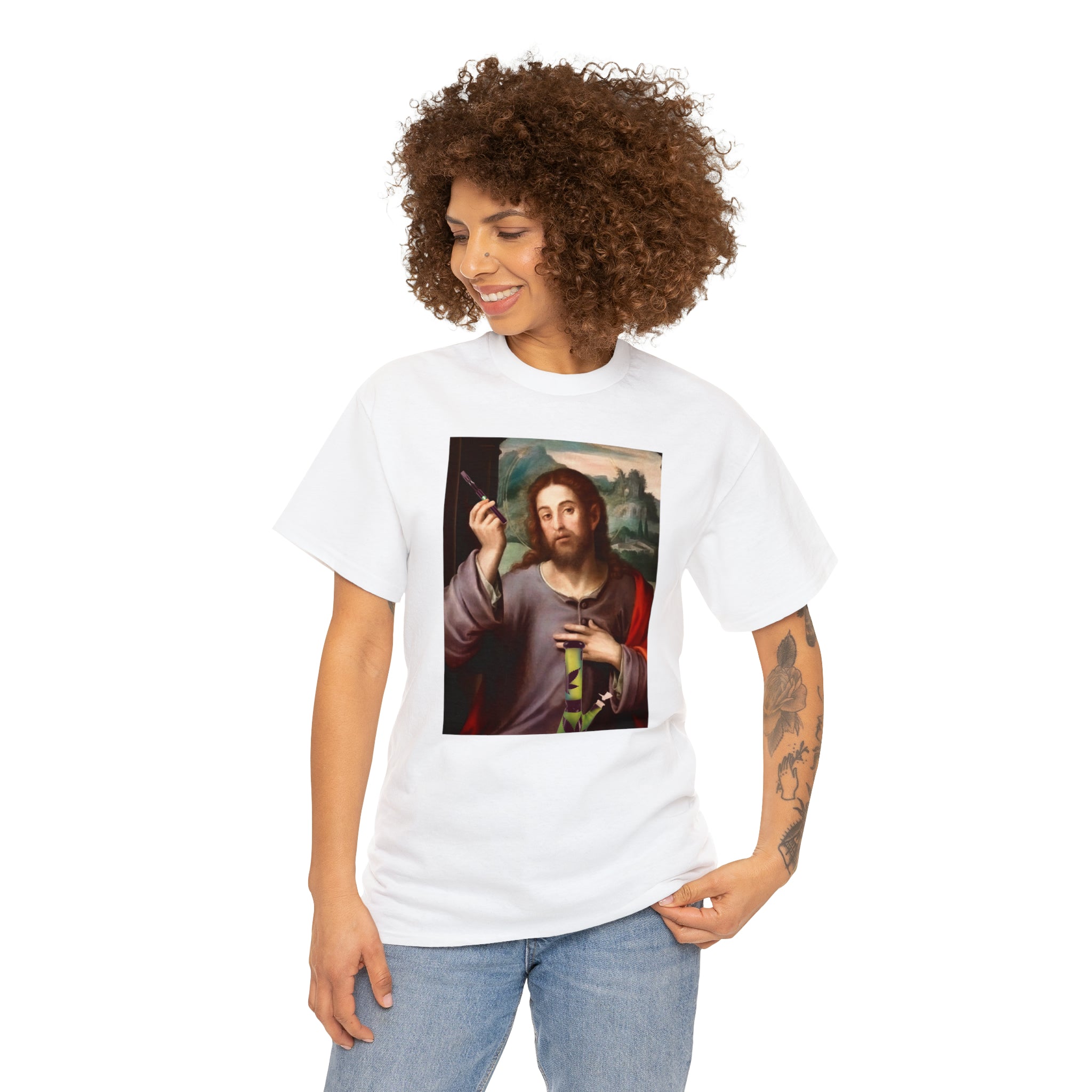 Jesus holding dab pen and bong - Unisex Heavy Cotton Tee