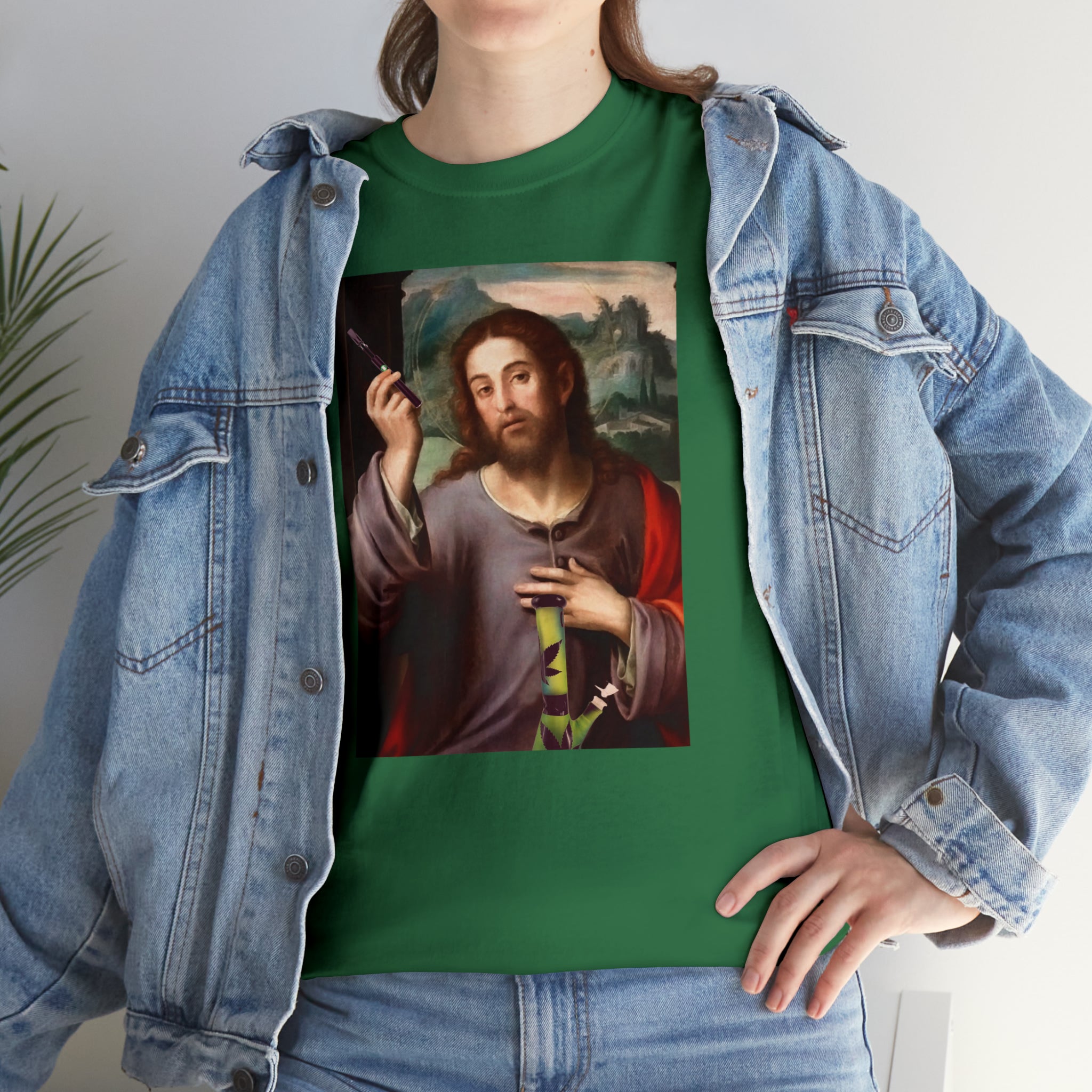 Jesus holding dab pen and bong - Unisex Heavy Cotton Tee